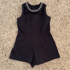 Children’s Place Black Sleeveless Romper with Embellished Neckline Size 10